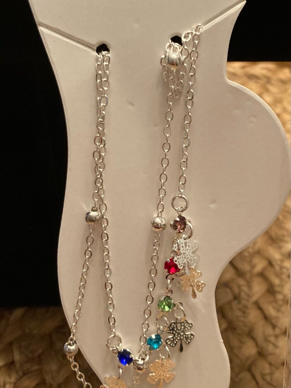 Multi-Color Clover Charm Necklace - Silver Chain